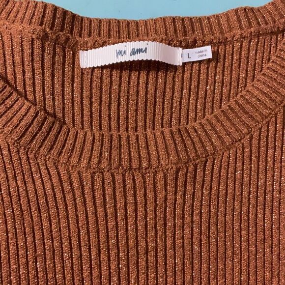 Miami Metallic Burnt Orange Bodycon Long Sleeve Dress Round Neck Size Large - Picture 5 of 7